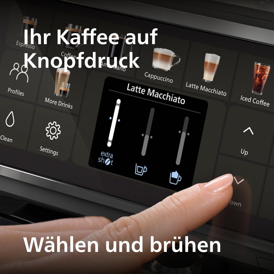 Serie 5500 EP5546/70 Kaffeevollautomat – LatteGo Milchsystem, 20 heiße und kalte Kaffeespezialitäten, 40% leiser mit SilentBrew, QuickStart, Schwarz und Silber