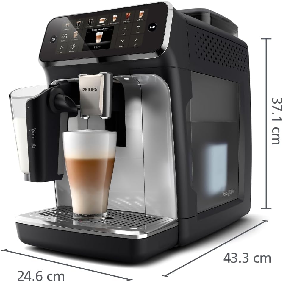 Serie 5500 EP5546/70 Kaffeevollautomat – LatteGo Milchsystem, 20 heiße und kalte Kaffeespezialitäten, 40% leiser mit SilentBrew, QuickStart, Schwarz und Silber