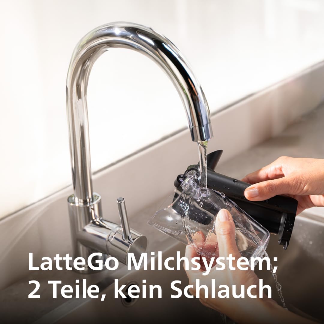 Serie 5500 EP5546/70 Kaffeevollautomat – LatteGo Milchsystem, 20 heiße und kalte Kaffeespezialitäten, 40% leiser mit SilentBrew, QuickStart, Schwarz und Silber